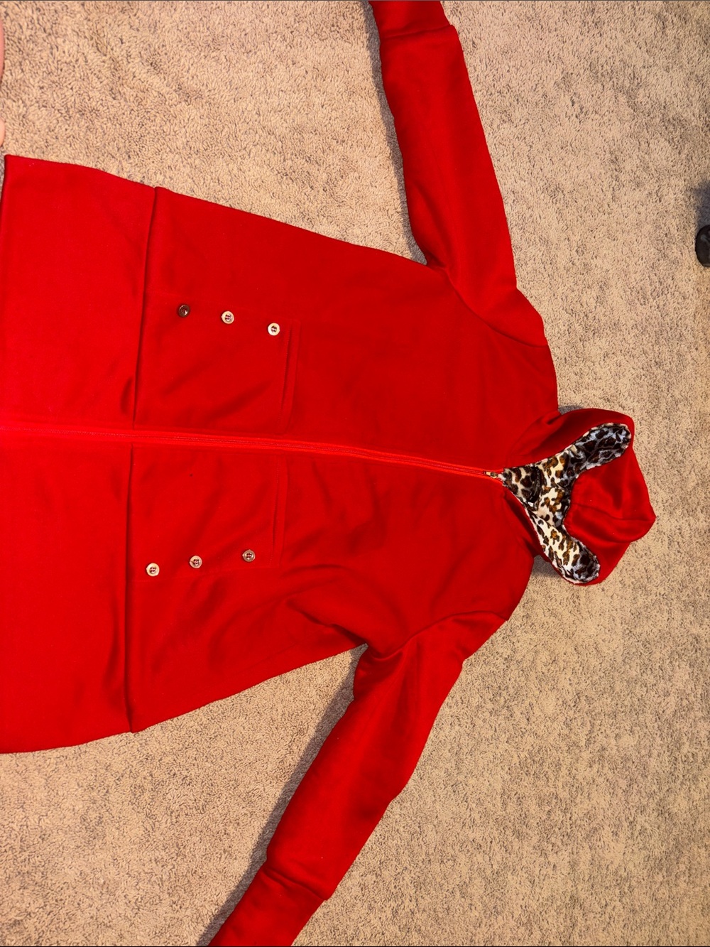 Zanzea Red Hooded Utility Jacket with Leopard Trim